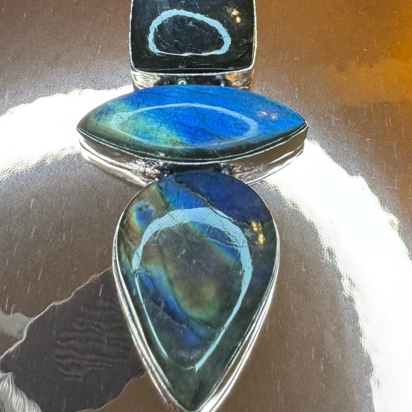 Fiery Labradorite 925 Silver Vintage Style Pendant - SALE - Picture 4 of 6